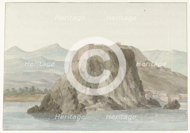 Rock and town of Scilla in the Calabria region from the sea on the north, 1778. Creator: Louis Ducros.