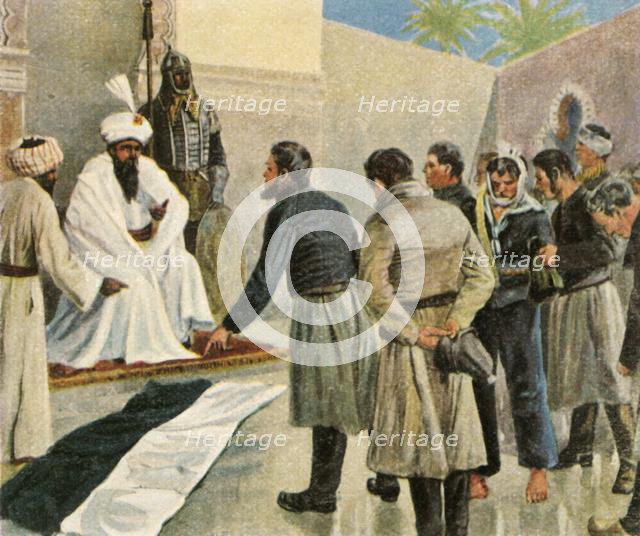 The Prussian flag before the Sultan of Morocco, 1780, (1936). Creator: Unknown.