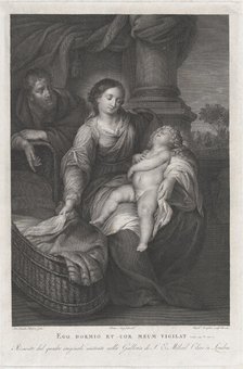 The Holy Family, with the Christ child asleep in the Virgin's lap, ca. 1778-86. Creators: Raphael Morghen, Pietro Angeletti.