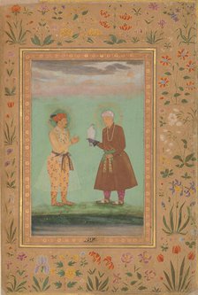 Jahangir and his Father, Akbar, Folio from the Shah Jahan Album, verso: ca. 1630 Creator: Balchand.