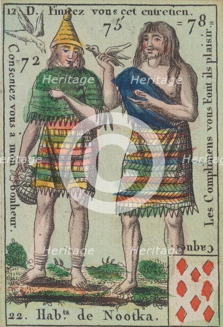 Hab.t de Nootka from Playing Cards (for Quartets) 'Costumes des Peuples Étrangers',1700-1799. Creator: Anon.