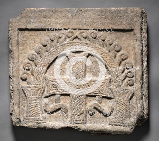 Relief Panel from the End of a Sarcophagus: A Cross Within an Arch, 700s-800s. Creator: Unknown.