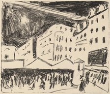 Old Market in Dresden with Annual Fair, 1910. Creator: Ernst Kirchner.