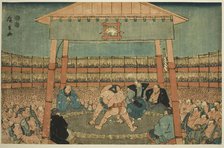 Sumo Match in the Precints of the Ekoin Temple (Ekoin keidai sumo no zu), from the..., c. 1847/52. Creator: Ando Hiroshige.