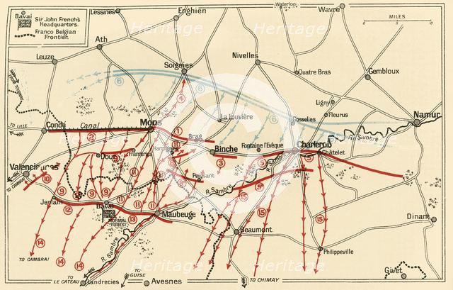 'Sketch of the Chief Operations Near Mons and Charleroi', c1914, (c1920). Creator: Unknown.