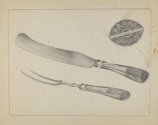Silver Knife and Fork, c. 1935. Creator: A. Zimet.
