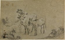 Herdsman with Cow, Donkey, Sheep, . Creator: Unknown.
