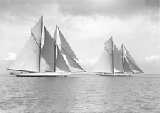 The magnificent schooners 'Germania' and 'Waterwitch', 1911. Creator: Kirk & Sons of Cowes.