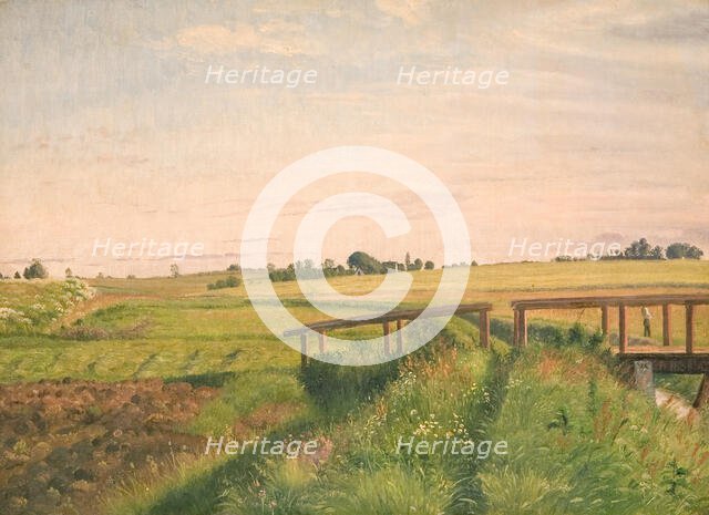 Fields and bridge, 1858. Creator: Vilhelm Kyhn.