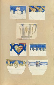 Seven Designs for Decorated Cups, 1845-55. Creator: Alfred Crowquill.