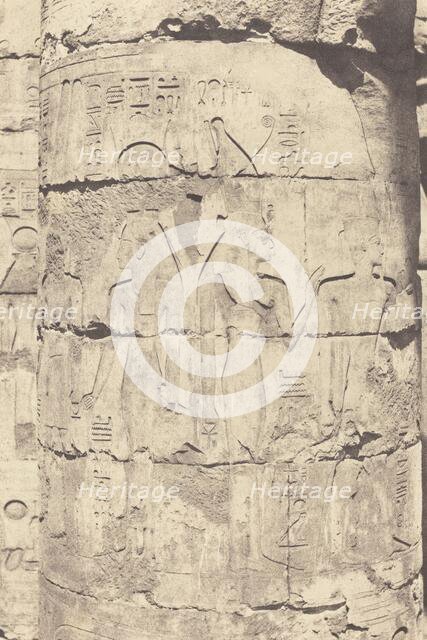 Karnak (Thèbes), Palais--Salle hypostyle--Colonnade Centrale--Décoration d'un Fut, 1853. Creator: Félix Teynard.