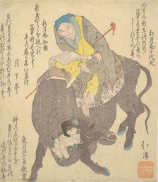Chinese Sage Reading While Riding on a Buffalo, ca. 1820. Creator: Totoya Hokkei.