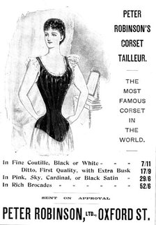 Advertisement for Peter Robinson's Corset Tailleur, 1898. Creator: Unknown.