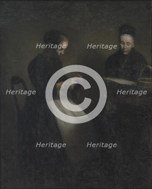 Evening in the Drawing Room. The Artist's Mother and Wife, 1891. Creator: Vilhelm Hammershøi.