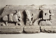 Stone carving depicting milling, museum of Rievaulx Abbey, North Yorkshire, c2013.  Artist: Unknown.