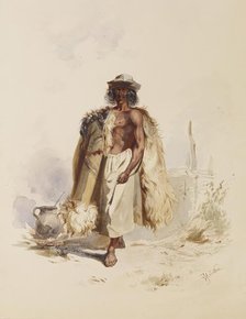 Peasant with Fur Coat Beside Fire, c1850. Creator: Joseph Heicke.