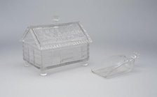 Log Cabin pattern covered candy dish, c. 1875. Creator: Central Glass Company.