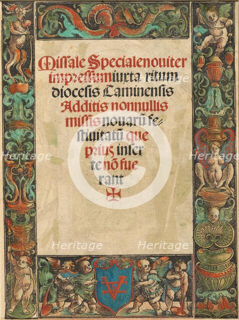 Title Page for a Missal, with Satyr and Putti Border [verso], c. 1511. Creator: Urs Graf.